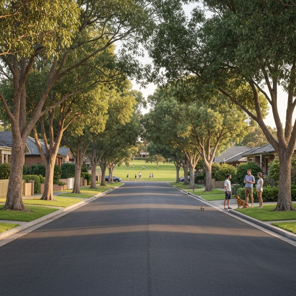 Quiet family-friendly neighbourhood street with houses in Melbourne's east