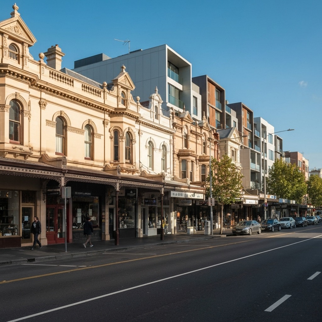 Swan Street Richmond with young professionals at outdoor dining tables in the evening