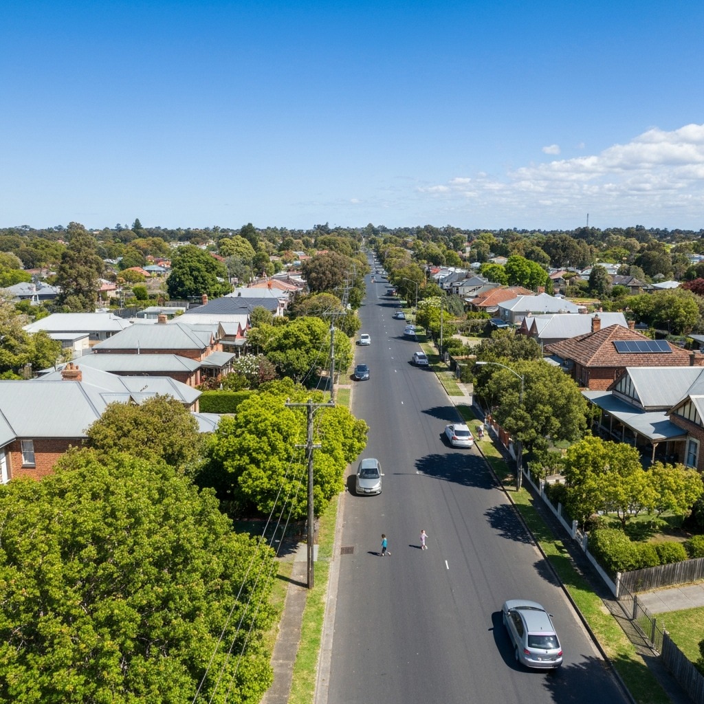 Sunshine suburb street with residential properties in Melbourne's west